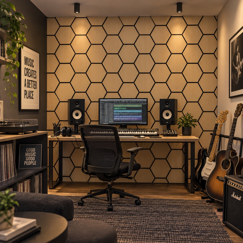Wall Panel Acústico Hexagonal Natural...